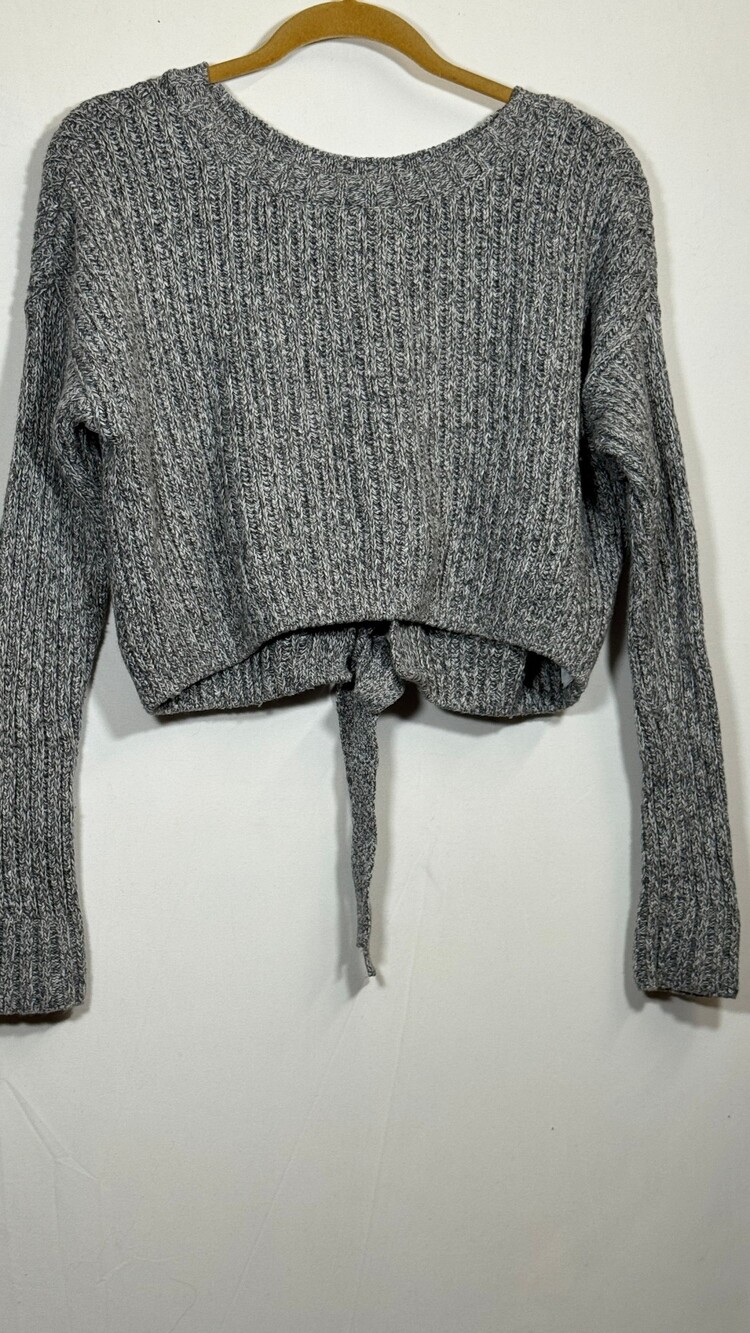Hollister XS Grey Ribbed Knit Sweater with Back Lace-Up Detail